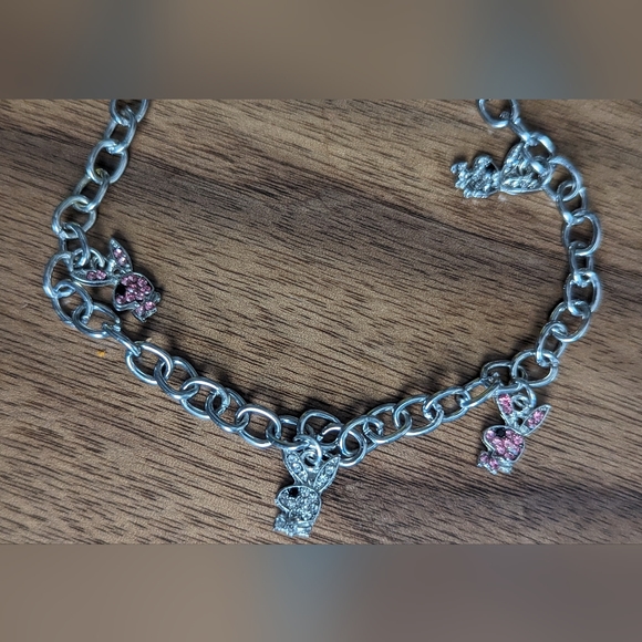 NEW Playboy Bunny 2 pink and 2 white small stones inlaid on silver tone pendants - Picture 1 of 4